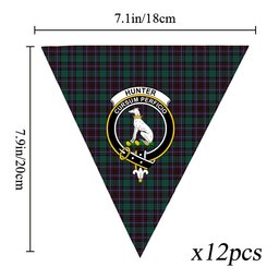 ScotsTee Shop Scottish Hunter of Peebleshire Modern Crest Tartan Triangle Flags Tartan Bunting, Pennants (12pcs)