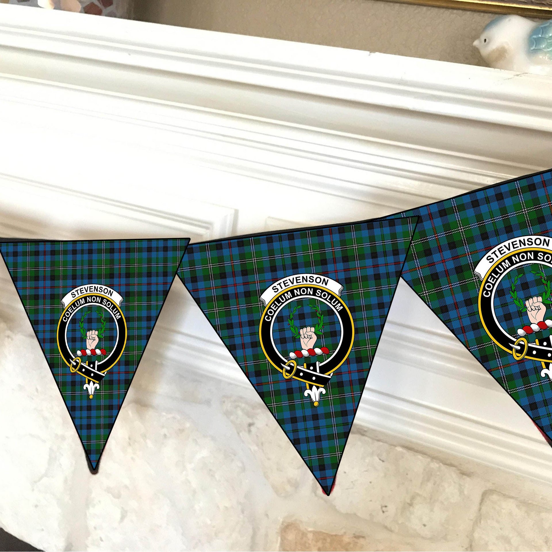 ScotsTee Shop Scottish Stevenson Hunting Red Stripe Crest Tartan Triangle Flags Tartan Bunting, Pennants (12pcs)