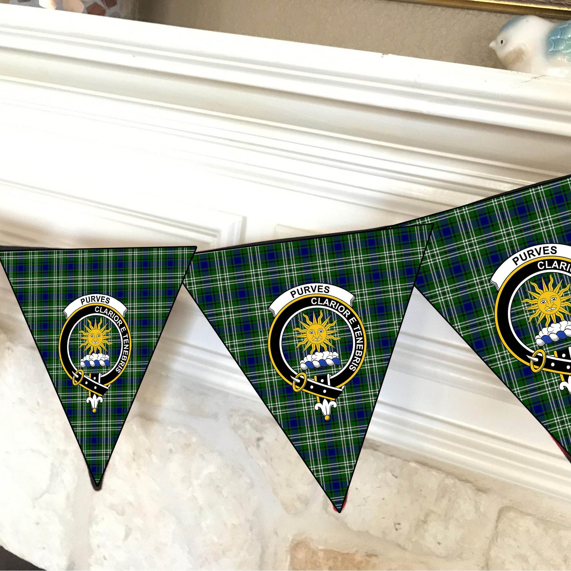 ScotsTee Shop Scottish Purves Crest Tartan Triangle Flags Tartan Bunting, Pennants (12pcs)