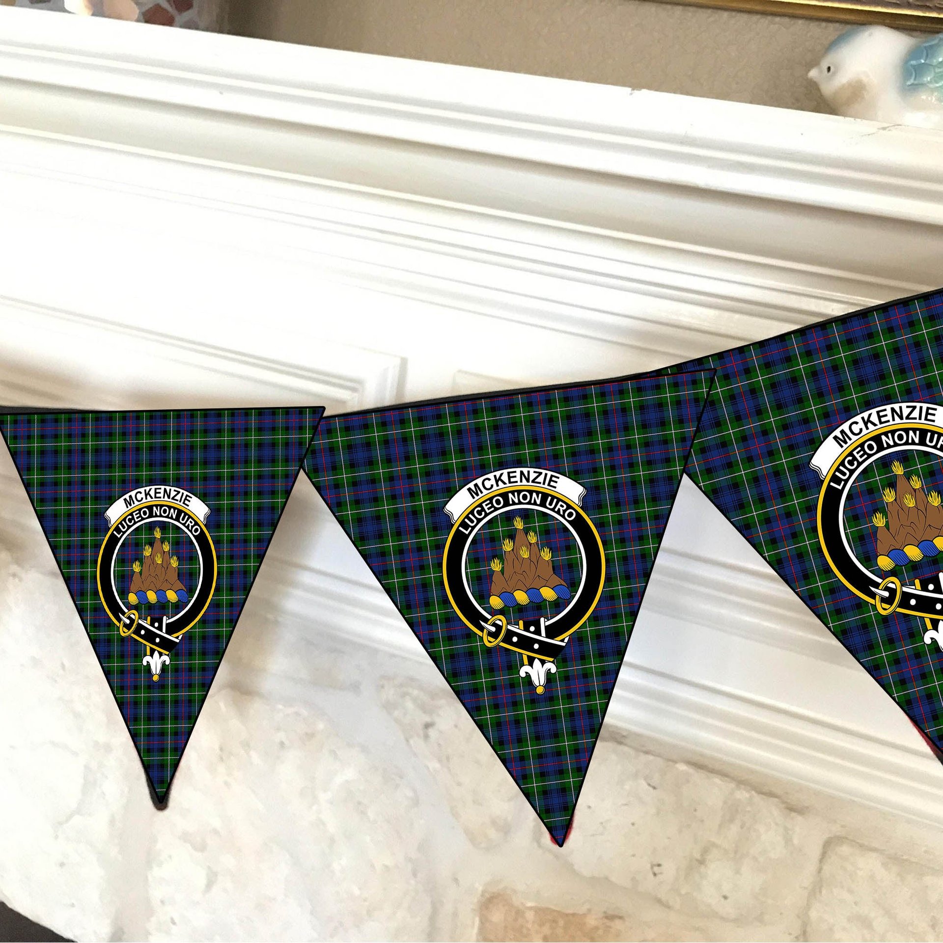 ScotsTee Shop Scottish McKenzie Modern #2 Crest Tartan Triangle Flags Tartan Bunting, Pennants (12pcs)