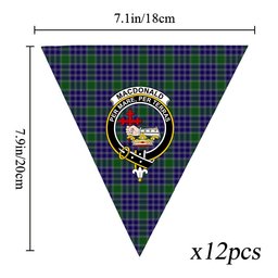 ScotsTee Shop Scottish MacDonald Lord of the Isles Hunting 2 Crest Tartan Triangle Flags Tartan Bunting, Pennants (12pcs)