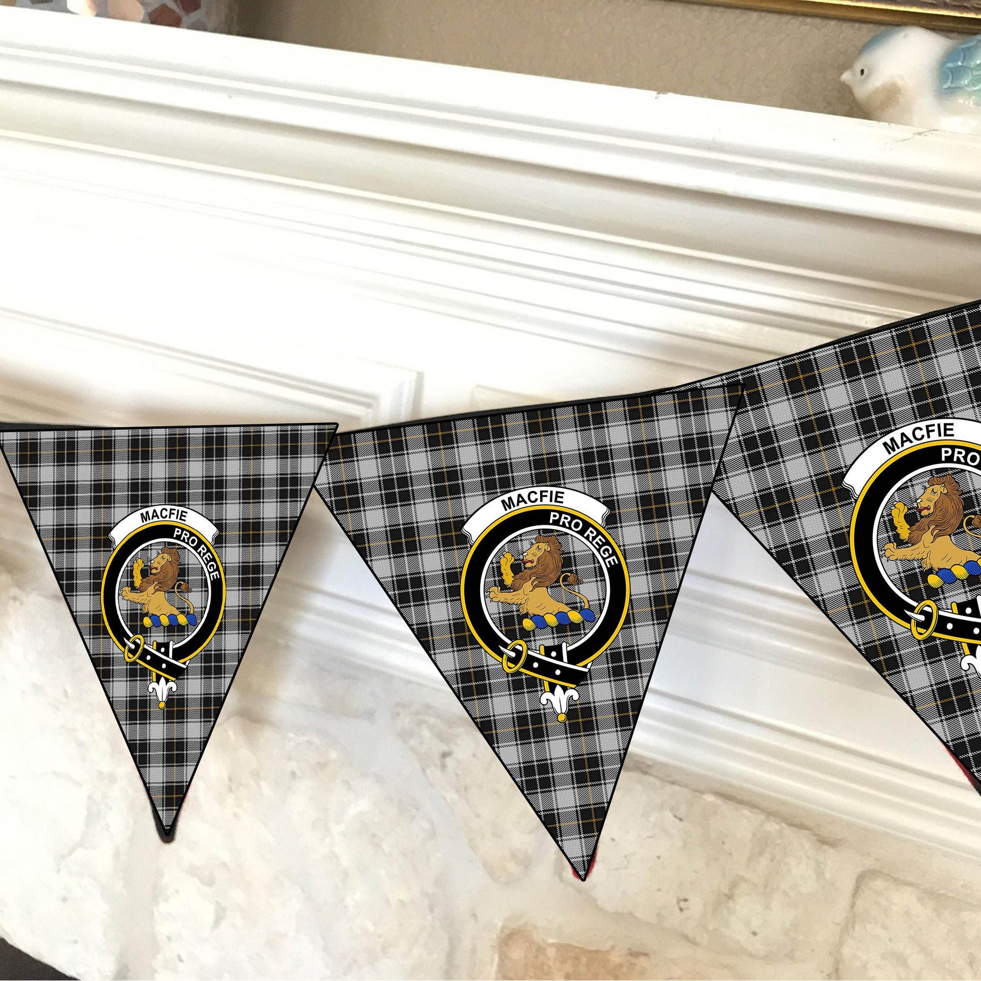 ScotsTee Shop Scottish MacFie of Colonsay Dress Crest Tartan Triangle Flags Tartan Bunting, Pennants (12pcs)