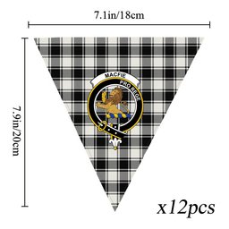 ScotsTee Shop Scottish MacFie Black & White Modern Crest Tartan Triangle Flags Tartan Bunting, Pennants (12pcs)