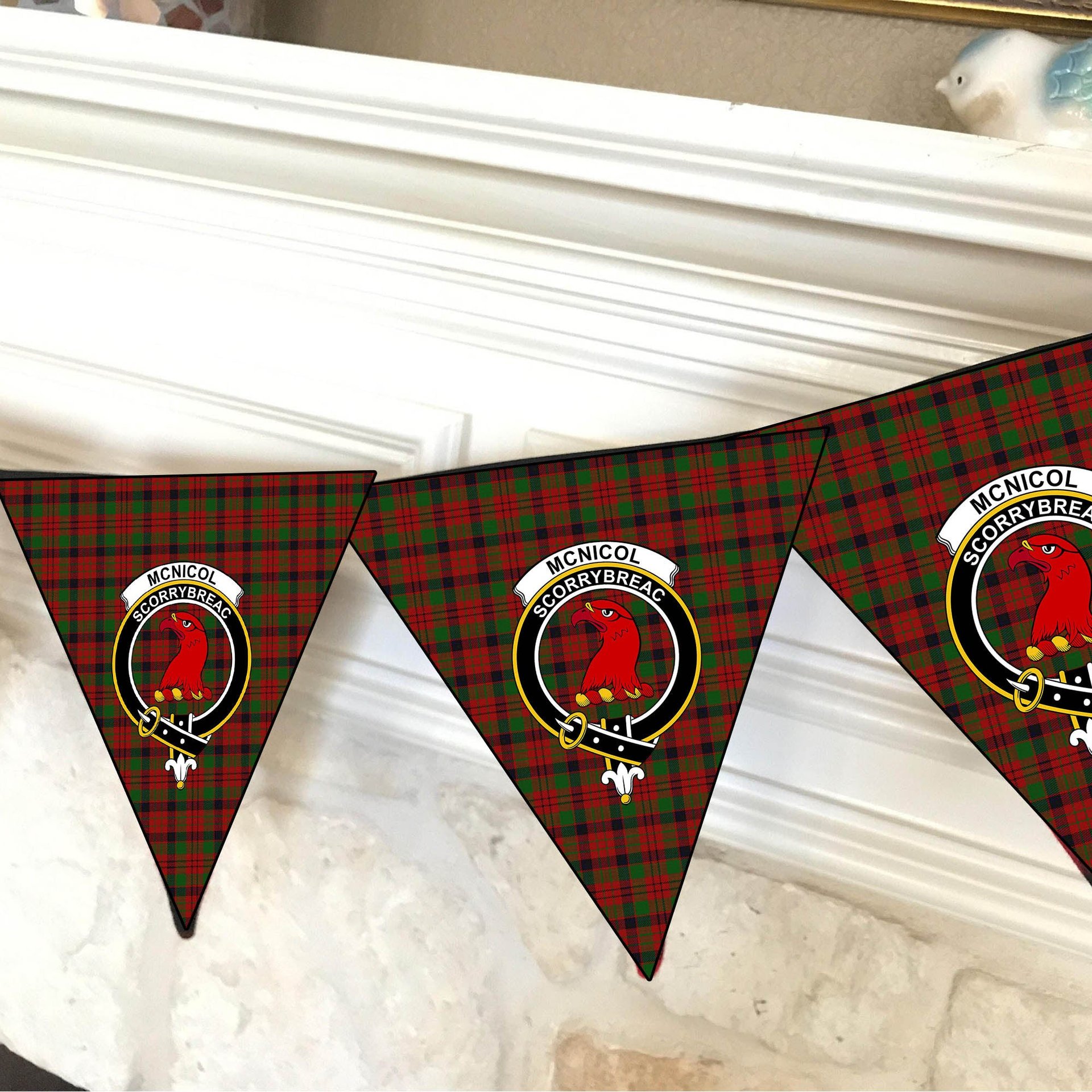 ScotsTee Shop Scottish McNicol Crest Tartan Triangle Flags Tartan Bunting, Pennants (12pcs)