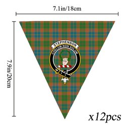 ScotsTee Shop Scottish Stephenson Old Ancient Crest Tartan Triangle Flags Tartan Bunting, Pennants (12pcs)