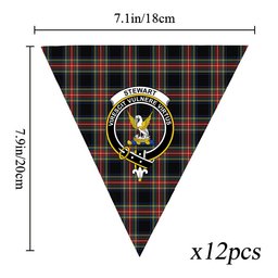 ScotsTee Shop Scottish Stewart Black Modern Crest Tartan Triangle Flags Tartan Bunting, Pennants (12pcs)