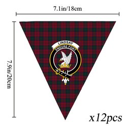 ScotsTee Shop Scottish Lindsay Crest Tartan Triangle Flags Tartan Bunting, Pennants (12pcs)