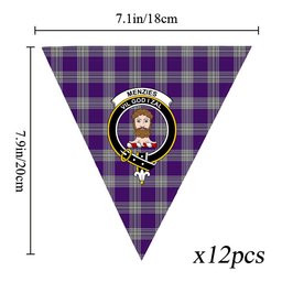 ScotsTee Shop Scottish Menzies Mauve and White Crest Tartan Triangle Flags Tartan Bunting, Pennants (12pcs)