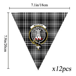 ScotsTee Shop Scottish MacLean Black and White Crest Tartan Triangle Flags Tartan Bunting, Pennants (12pcs)
