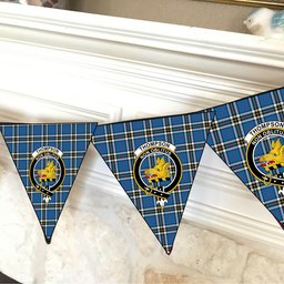 ScotsTee Shop Scottish Thompson Society Dress Blue Modern Crest Tartan Triangle Flags Tartan Bunting, Pennants (12pcs)