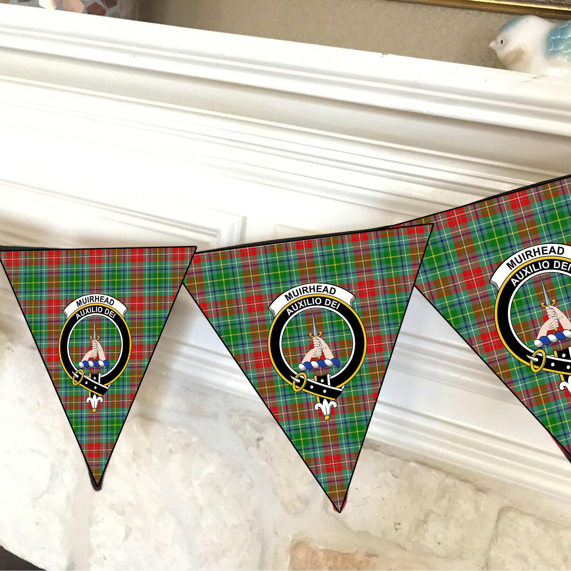 ScotsTee Shop Scottish Muirhead SC Crest Tartan Triangle Flags Tartan Bunting, Pennants (12pcs)