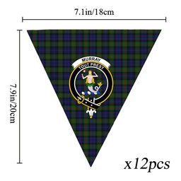 ScotsTee Shop Scottish Murray 1816 2 Crest Tartan Triangle Flags Tartan Bunting, Pennants (12pcs)