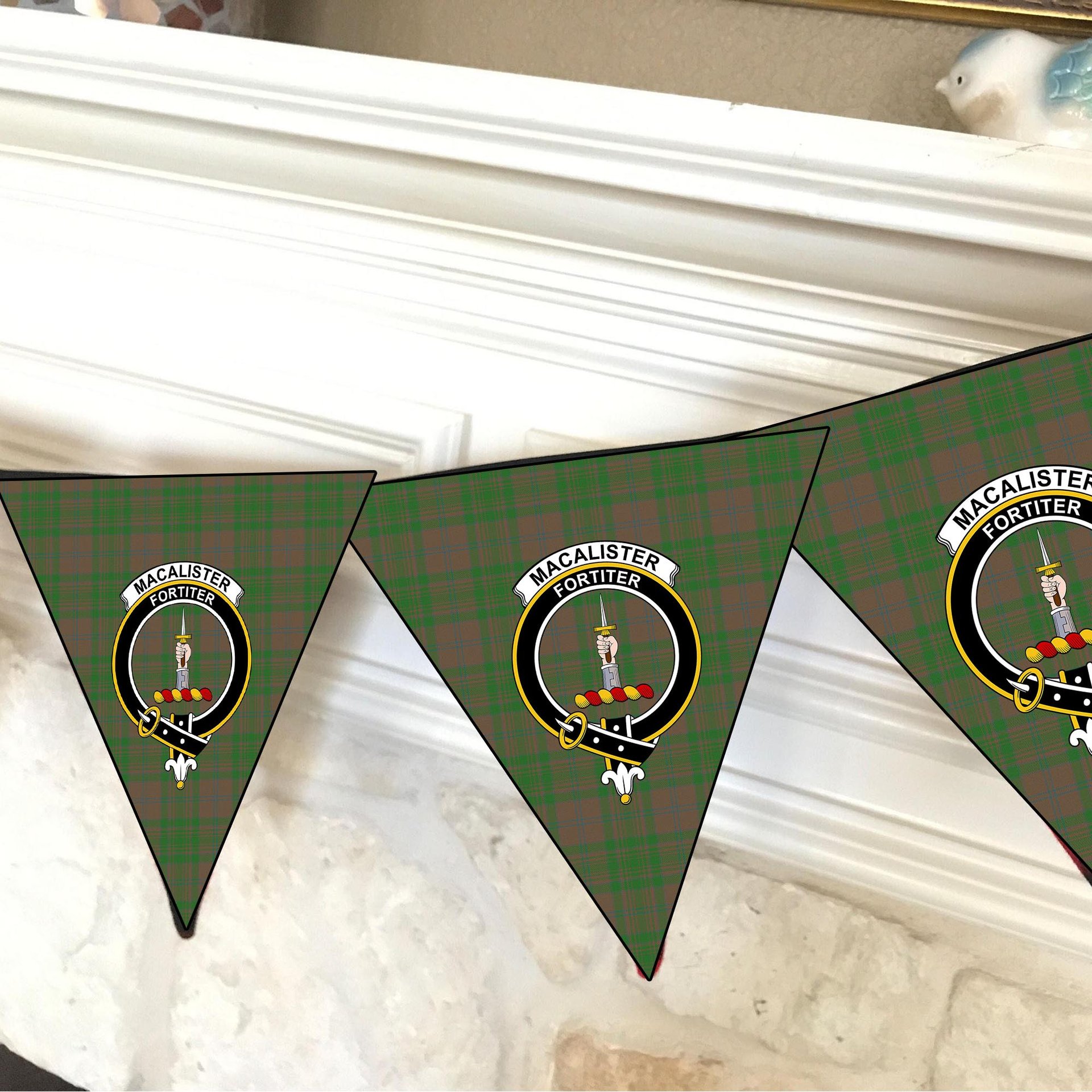 ScotsTee Shop Scottish MacAlister of Glenbarr Hunting Ancient Crest Tartan Triangle Flags Tartan Bunting, Pennants (12pcs)