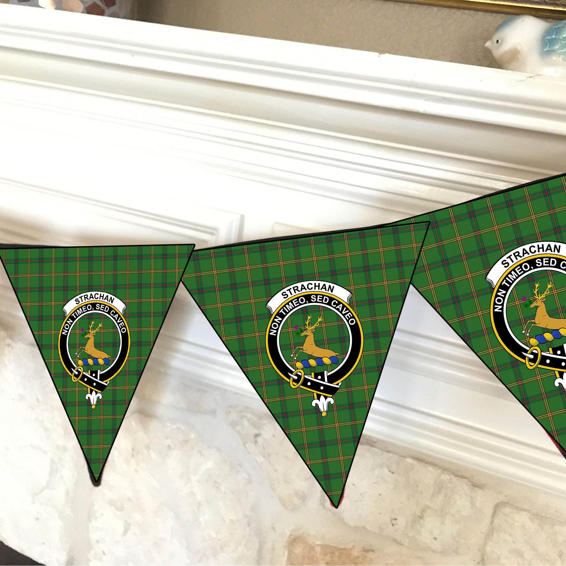 ScotsTee Shop Scottish Strachan Hunting Modern Crest Tartan Triangle Flags Tartan Bunting, Pennants (12pcs)