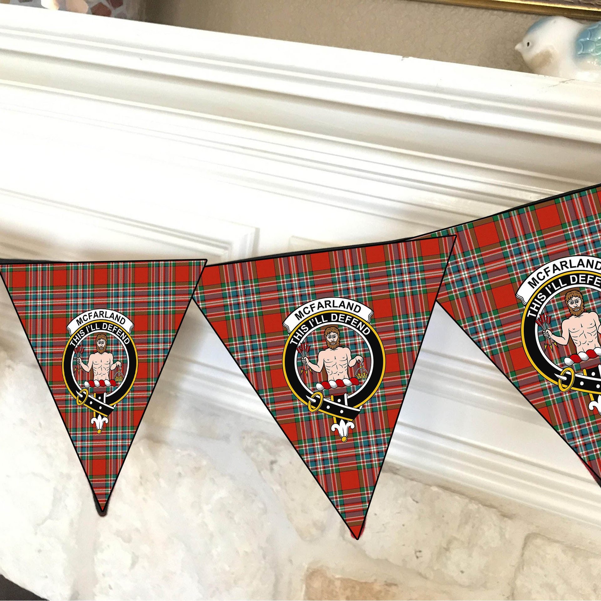 ScotsTee Shop Scottish McFarland Red Ancient Crest Tartan Triangle Flags Tartan Bunting, Pennants (12pcs)