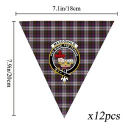 ScotsTee Shop Scottish MacDonald Dress 2 Crest Tartan Triangle Flags Tartan Bunting, Pennants (12pcs)