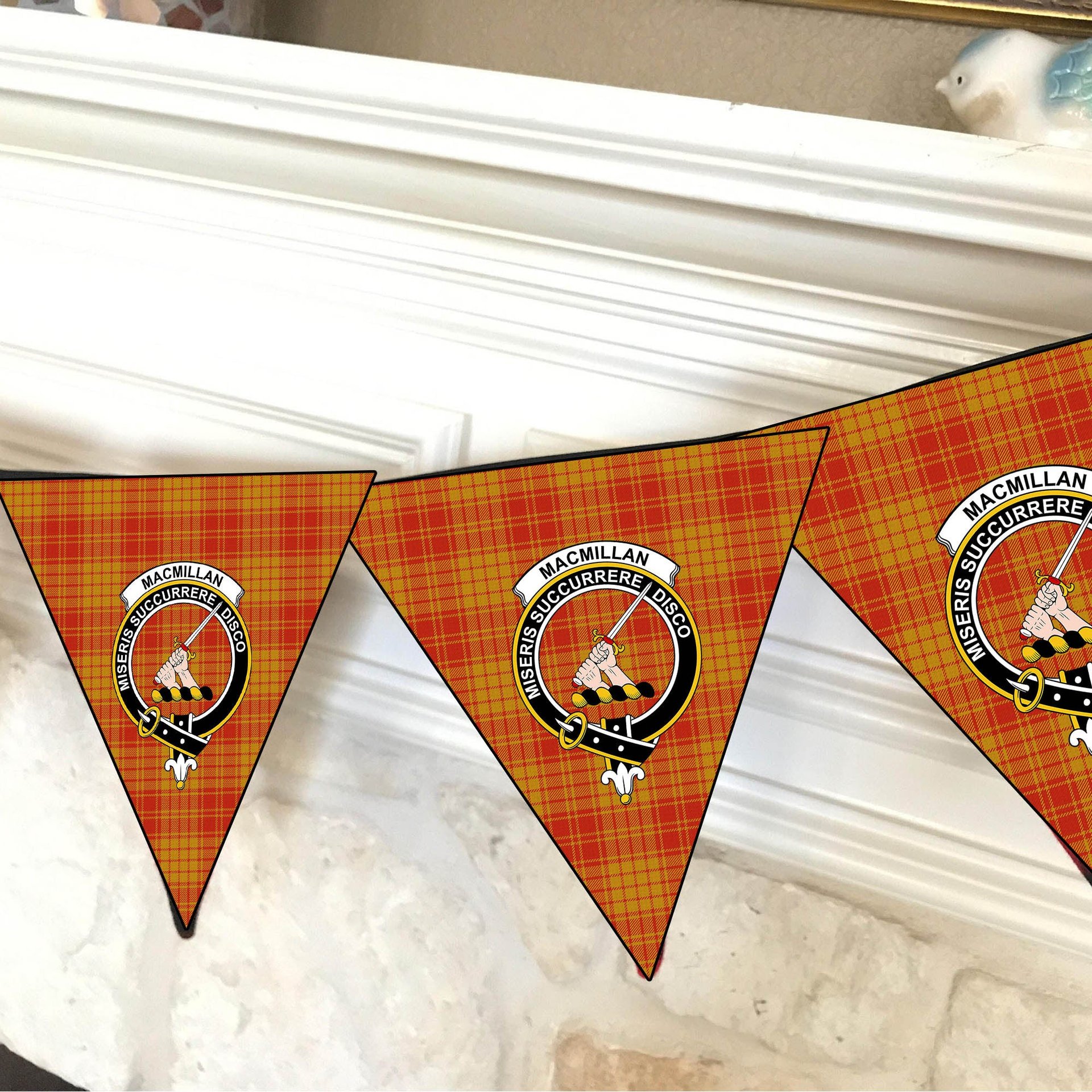 ScotsTee Shop Scottish MacMillan Dress Ancient Crest Tartan Triangle Flags Tartan Bunting, Pennants (12pcs)