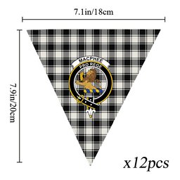 ScotsTee Shop Scottish MacPhee B&W Modern Crest Tartan Triangle Flags Tartan Bunting, Pennants (12pcs)
