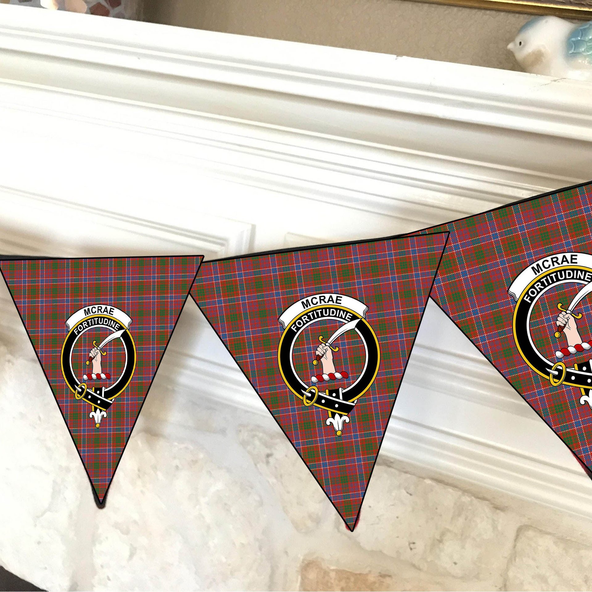 ScotsTee Shop Scottish McRae Red Ancient Crest Tartan Triangle Flags Tartan Bunting, Pennants (12pcs)