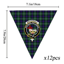 ScotsTee Shop Scottish MacDonald of the Isles Hunting Modern Crest Tartan Triangle Flags Tartan Bunting, Pennants (12pcs)