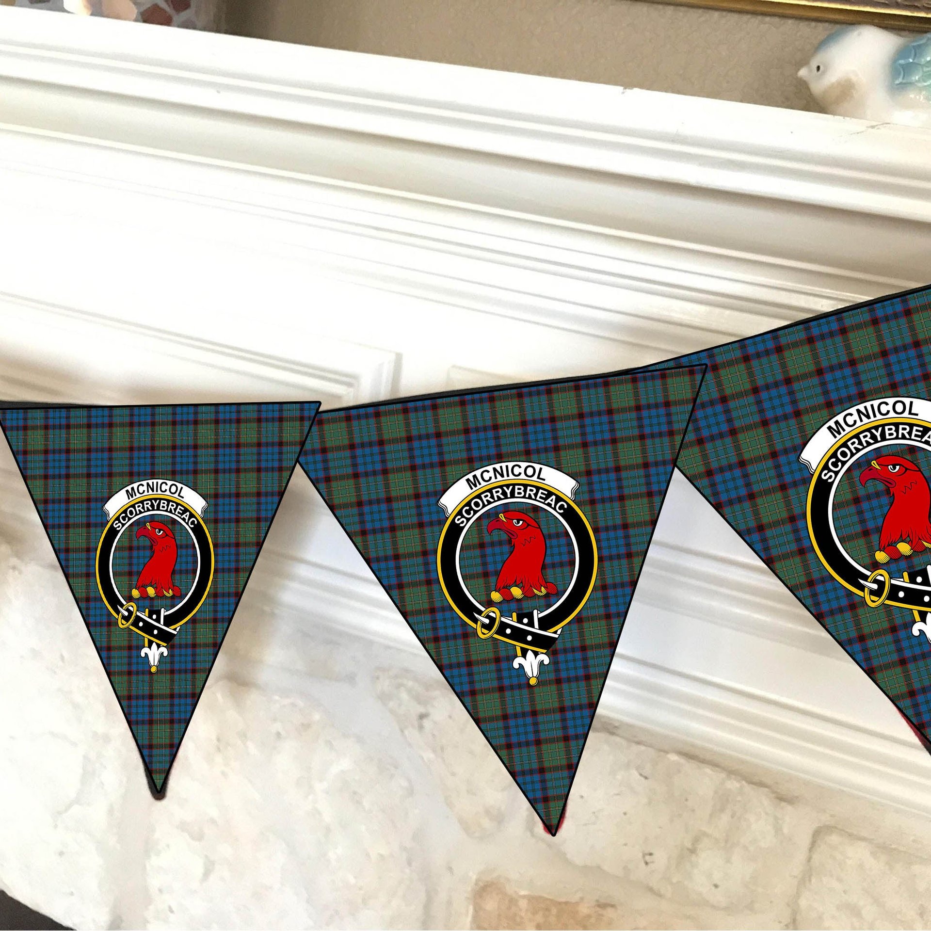 ScotsTee Shop Scottish McNicol Hunting Crest Tartan Triangle Flags Tartan Bunting, Pennants (12pcs)