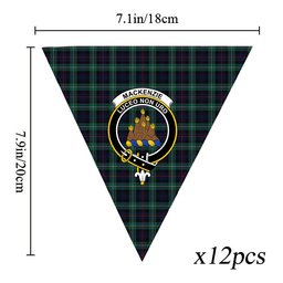 ScotsTee Shop Scottish MacKenzie Modern Crest Tartan Triangle Flags Tartan Bunting, Pennants (12pcs)