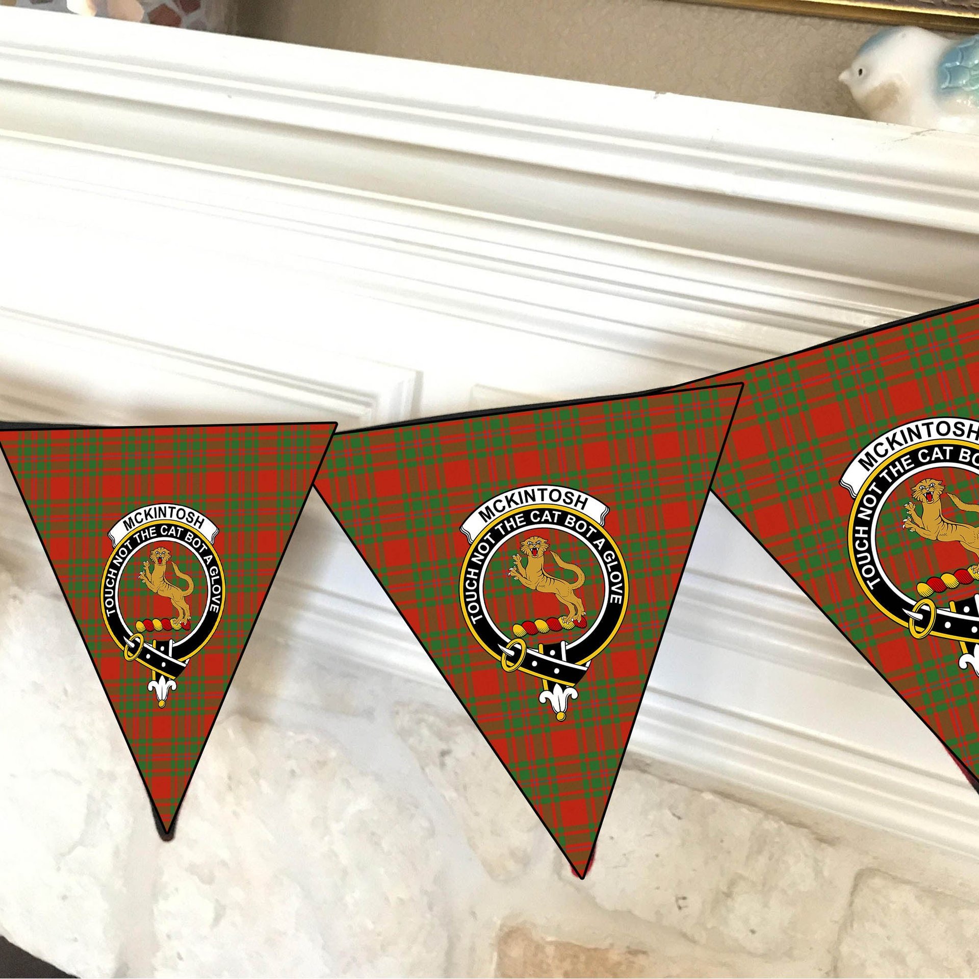 ScotsTee Shop Scottish McKintosh Red Ancient Crest Tartan Triangle Flags Tartan Bunting, Pennants (12pcs)