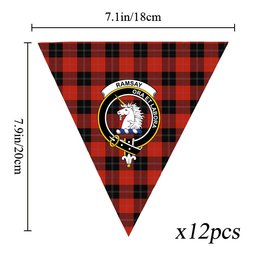 ScotsTee Shop Scottish Ramsay of Dalhousie (Ramsay Red) Ancient Crest Tartan Triangle Flags Tartan Bunting, Pennants (12pcs)