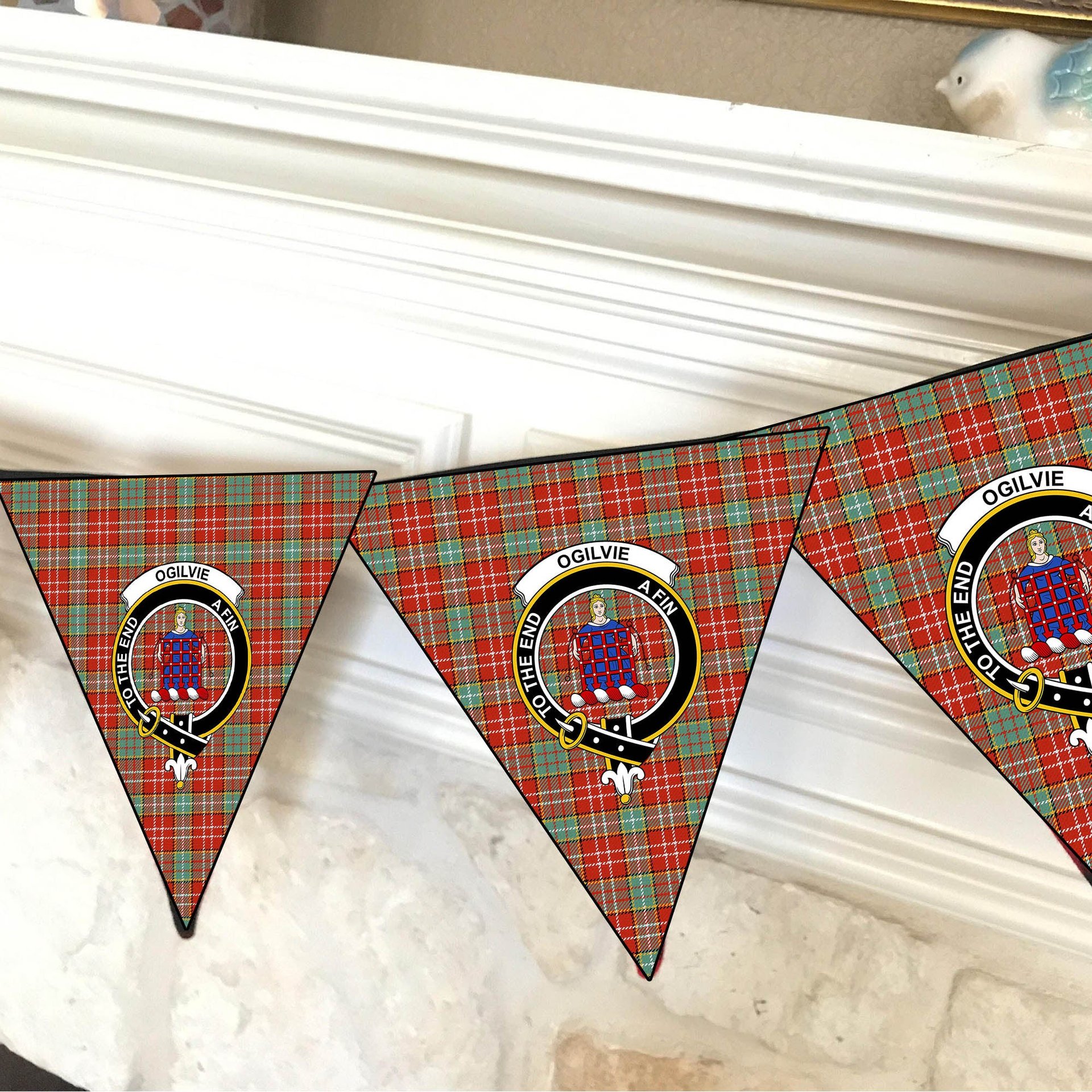 ScotsTee Shop Scottish Ogilvie (Ogilvy) Ancient Crest Tartan Triangle Flags Tartan Bunting, Pennants (12pcs)