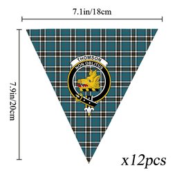 ScotsTee Shop Scottish Thomson Dress Blue Ancient Crest Tartan Triangle Flags Tartan Bunting, Pennants (12pcs)