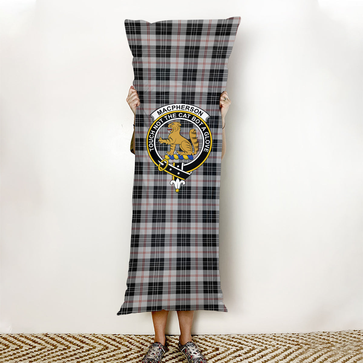 ScotsTee Shop Scottish MacPherson of Cluny Black and White Crest Tartan Body Pillow