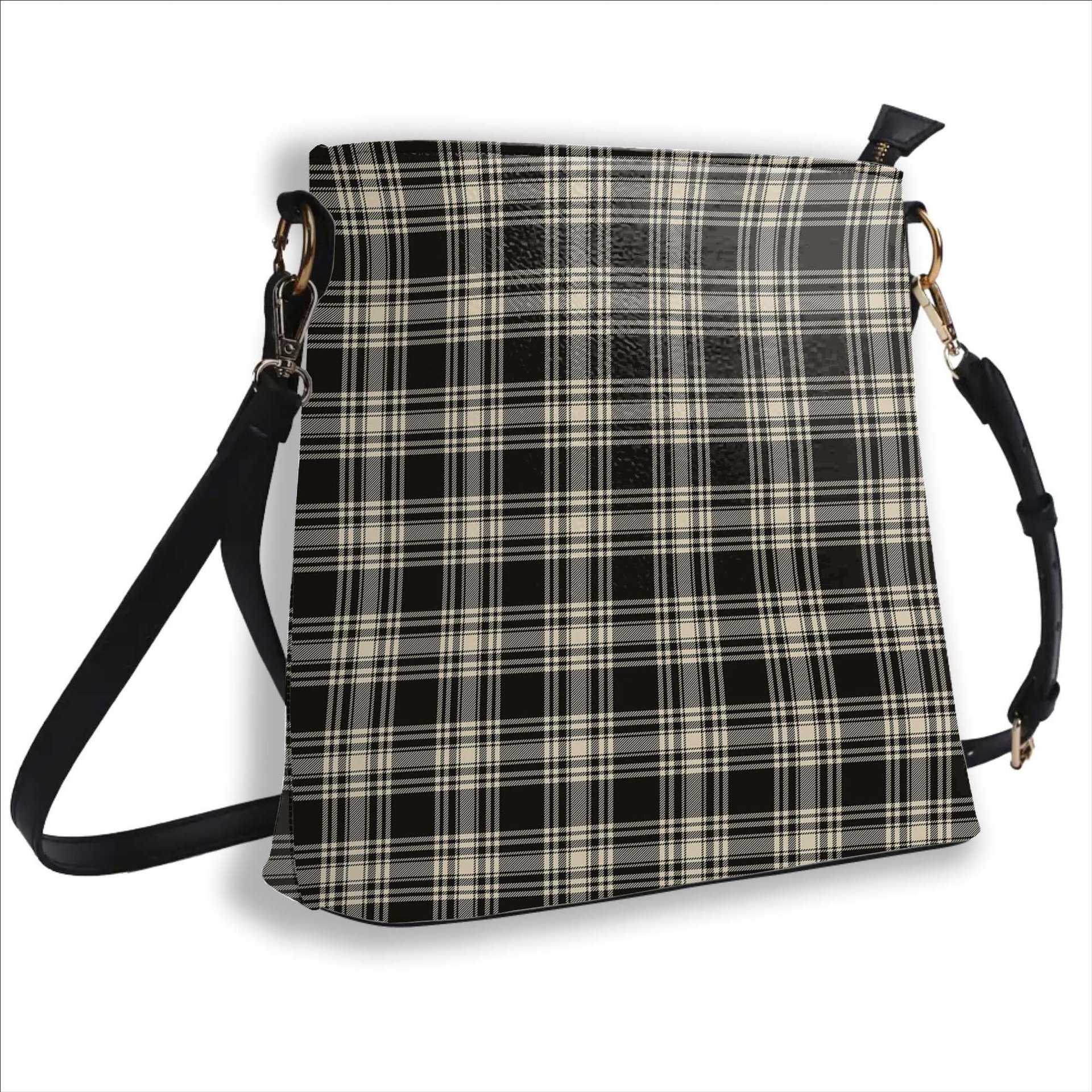 ScotsTee Shop Scottish Menzies Black & White Ancient Tartan Bucket Bag Ladies Shoulder Bag Midi