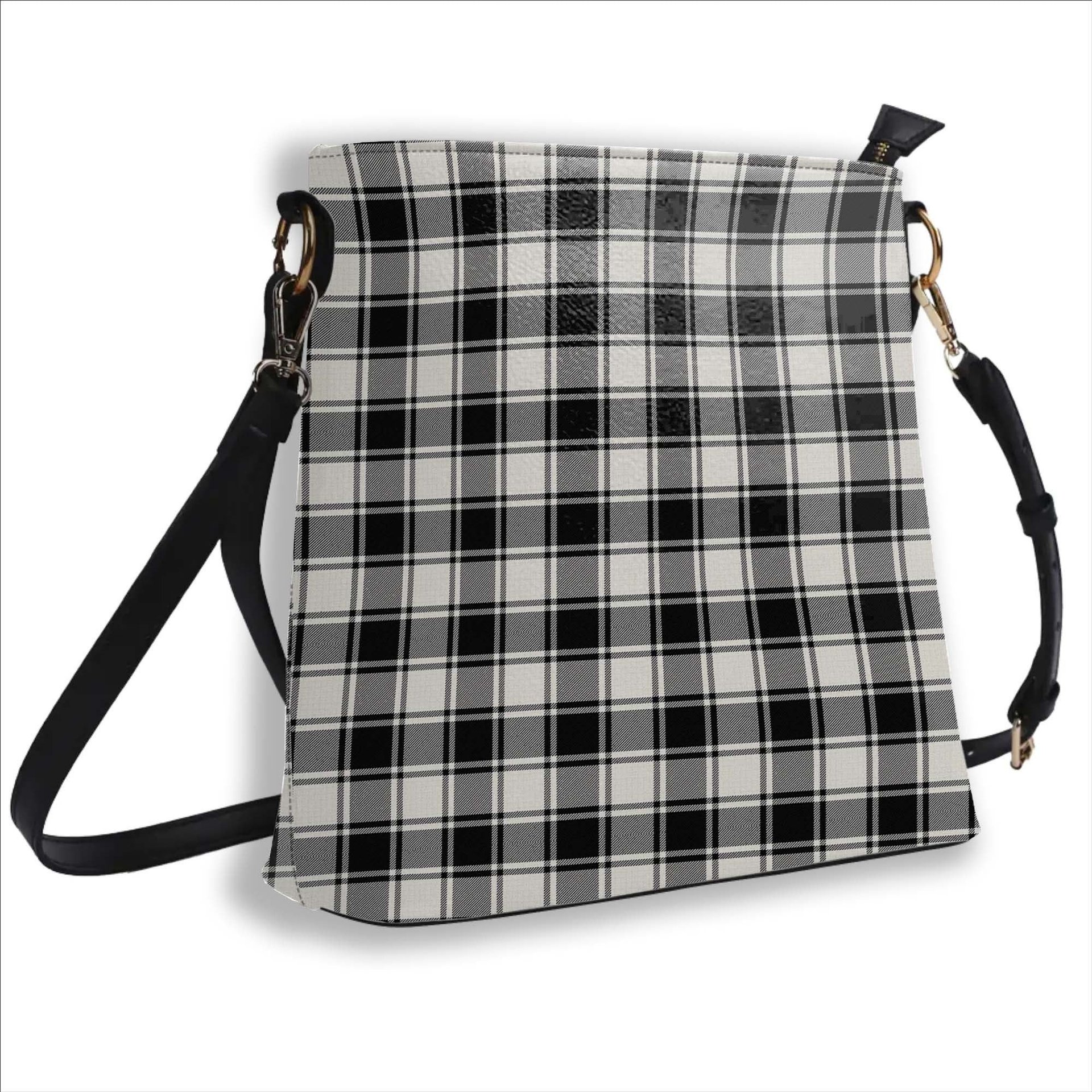 ScotsTee Shop Scottish MacPhee B&W Modern Tartan Bucket Bag Ladies Shoulder Bag Midi