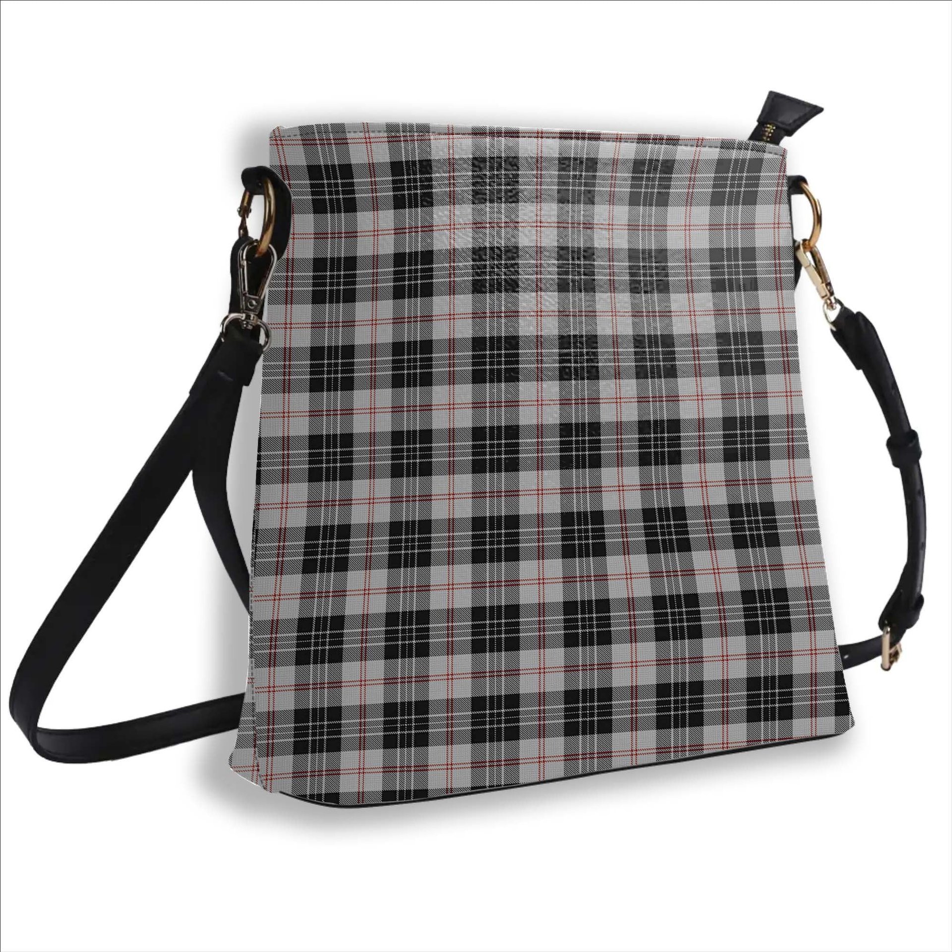 ScotsTee Shop Scottish MacPherson of Cluny Black and White Tartan Bucket Bag Ladies Shoulder Bag Midi