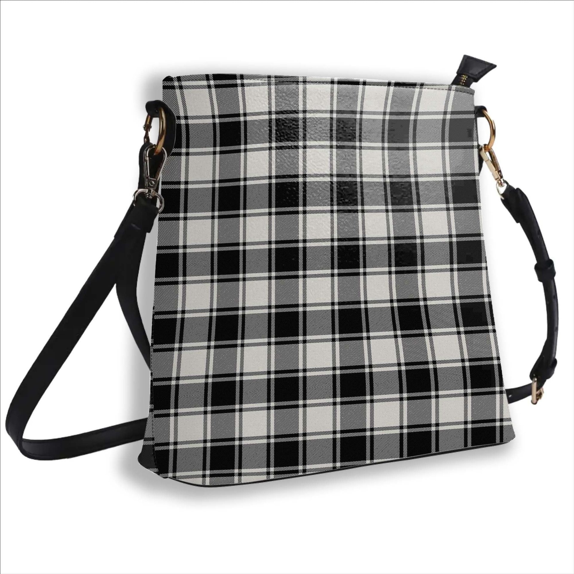 ScotsTee Shop Scottish MacFie Black & White Modern Tartan Bucket Bag Ladies Shoulder Bag Midi
