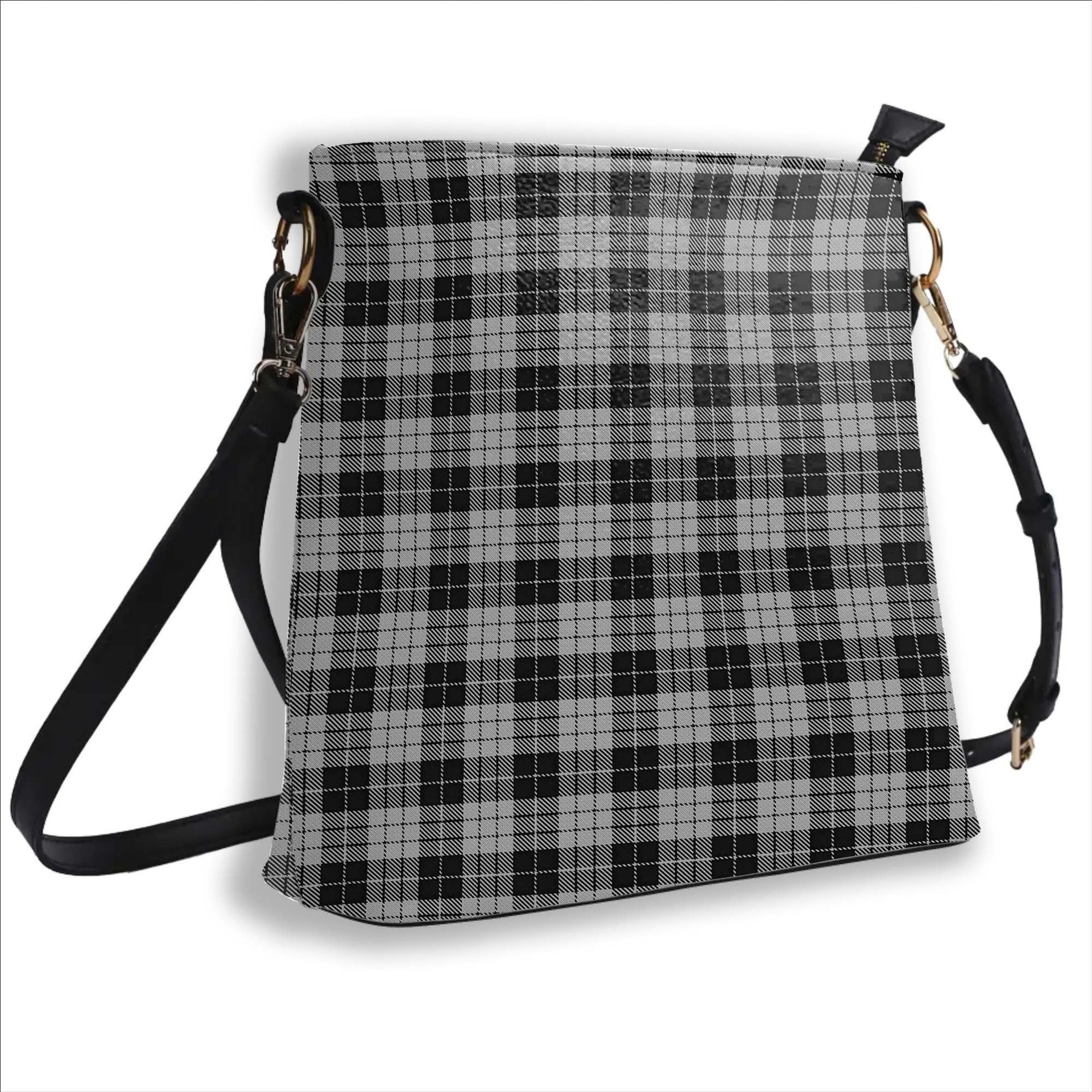 ScotsTee Shop Scottish MacLeod Black and White Tartan Bucket Bag Ladies Shoulder Bag Midi