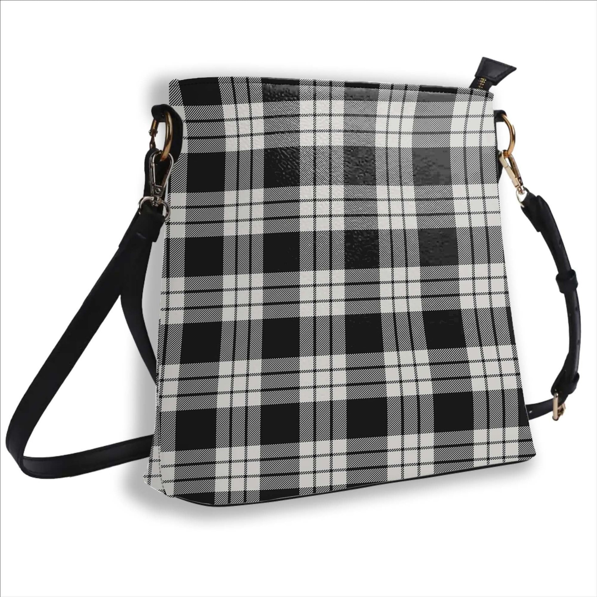 ScotsTee Shop Scottish McFarland Black White Tartan Bucket Bag Ladies Shoulder Bag Midi