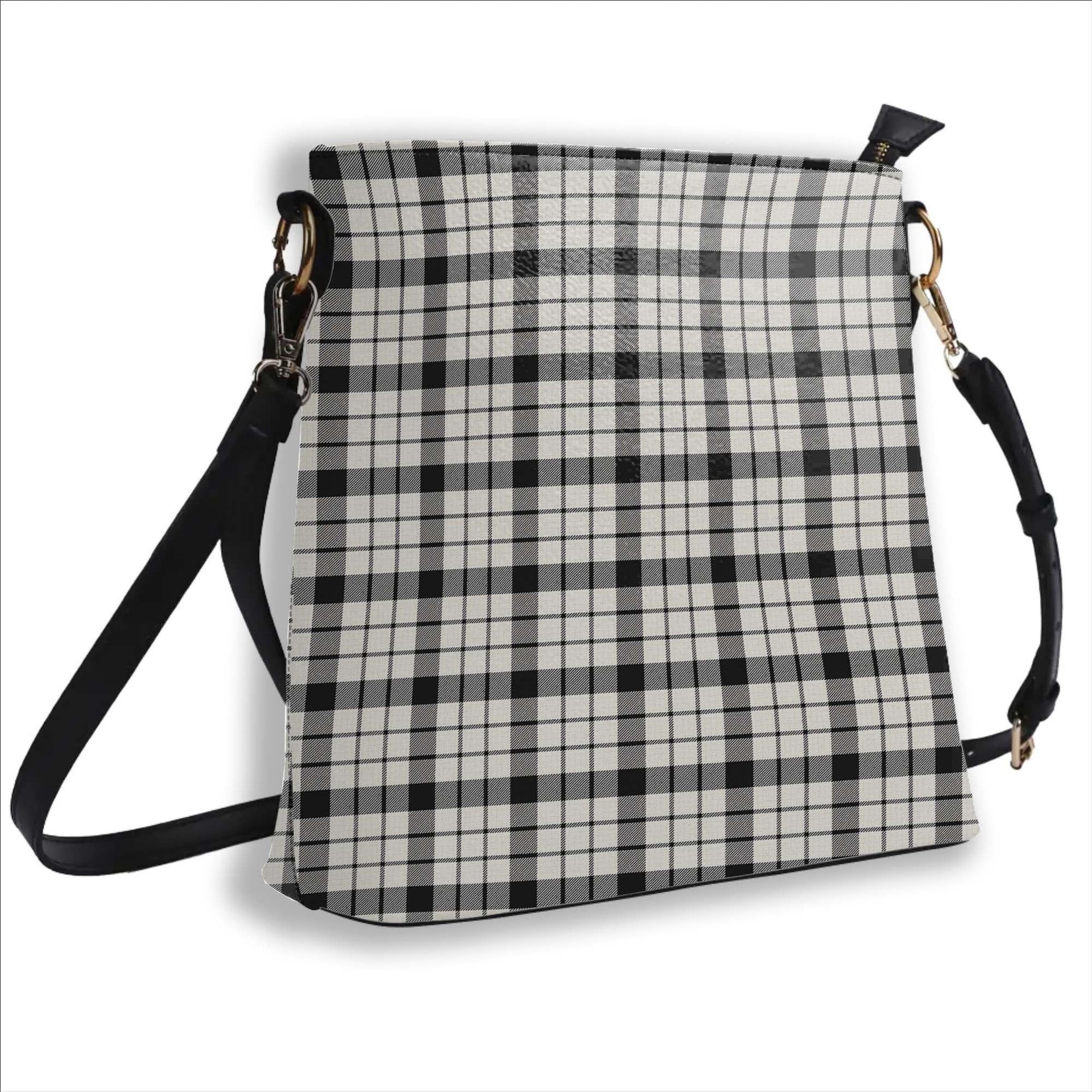 ScotsTee Shop Scottish MacFarlane Black White Ancient Tartan Bucket Bag Ladies Shoulder Bag Midi