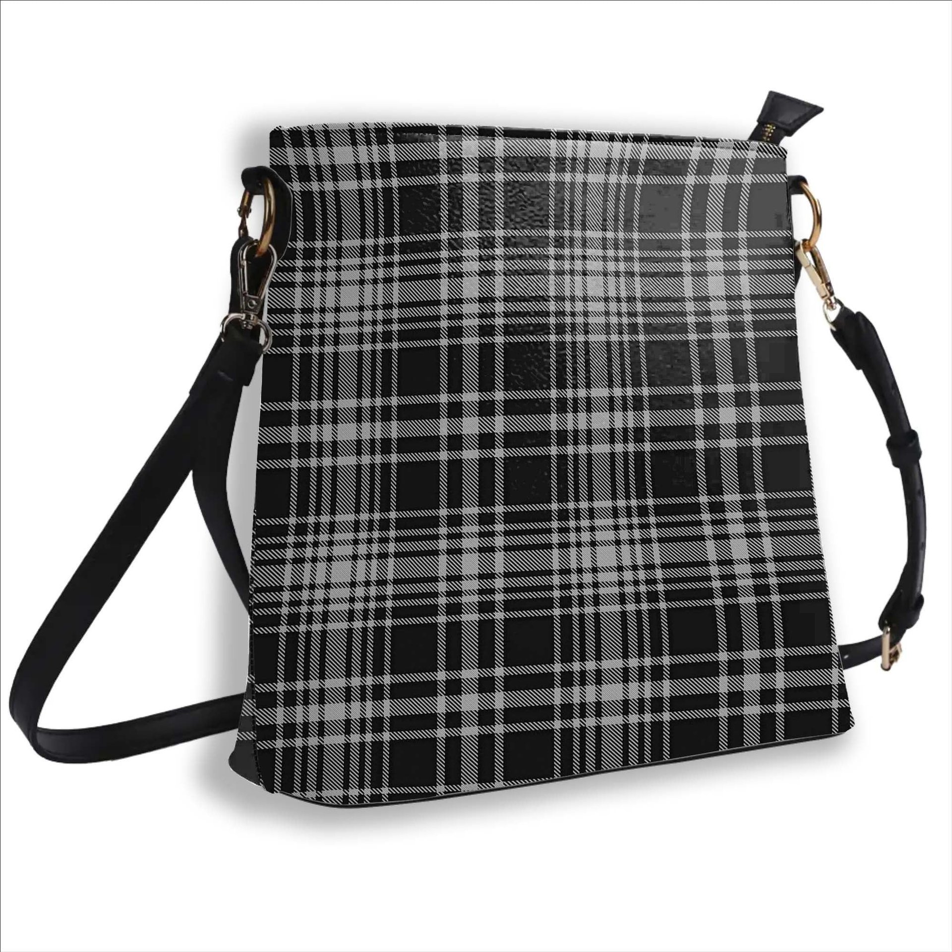 ScotsTee Shop Scottish MacLean Black and White Tartan Bucket Bag Ladies Shoulder Bag Midi