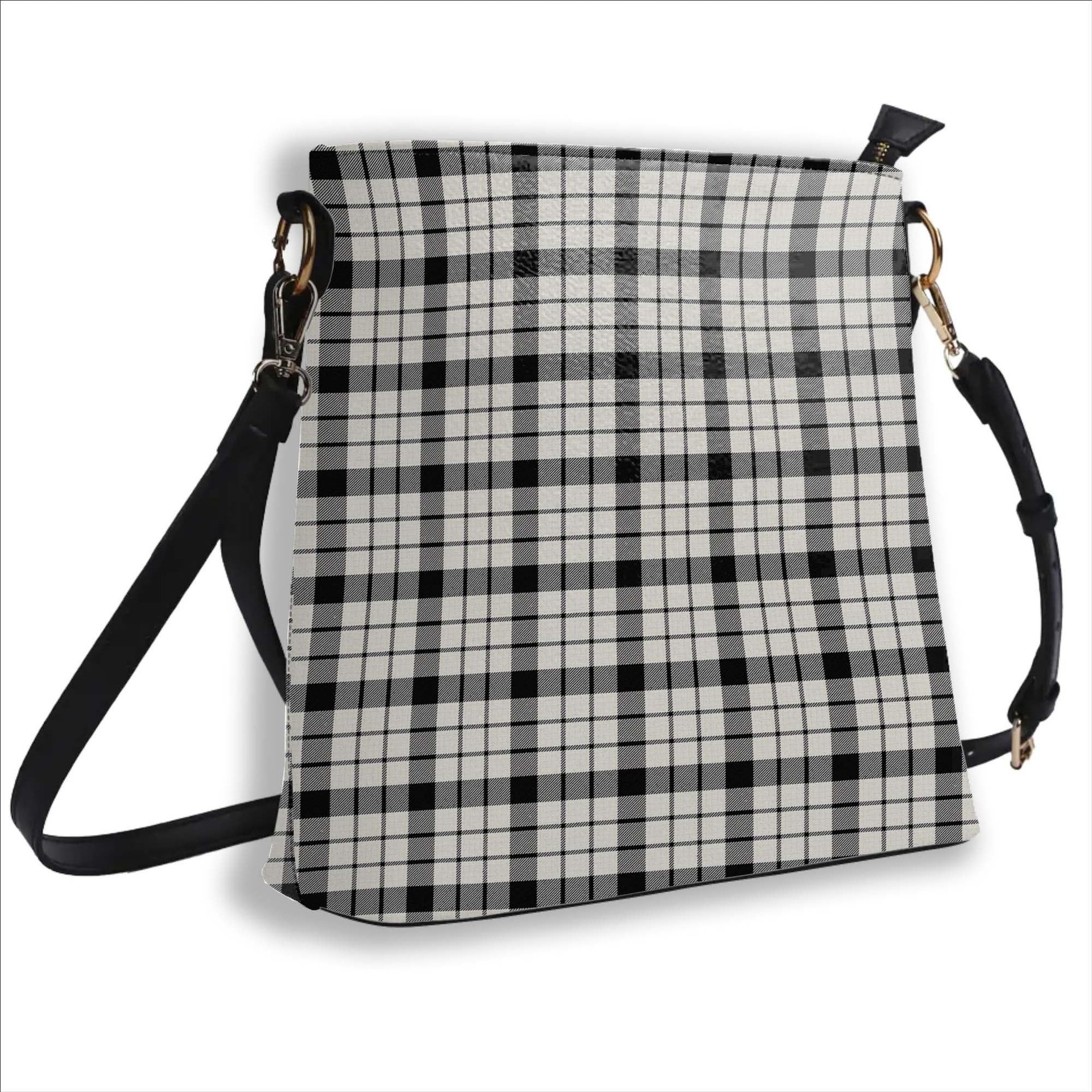 ScotsTee Shop Scottish McFarland Black White Modern Tartan Bucket Bag Ladies Shoulder Bag Midi