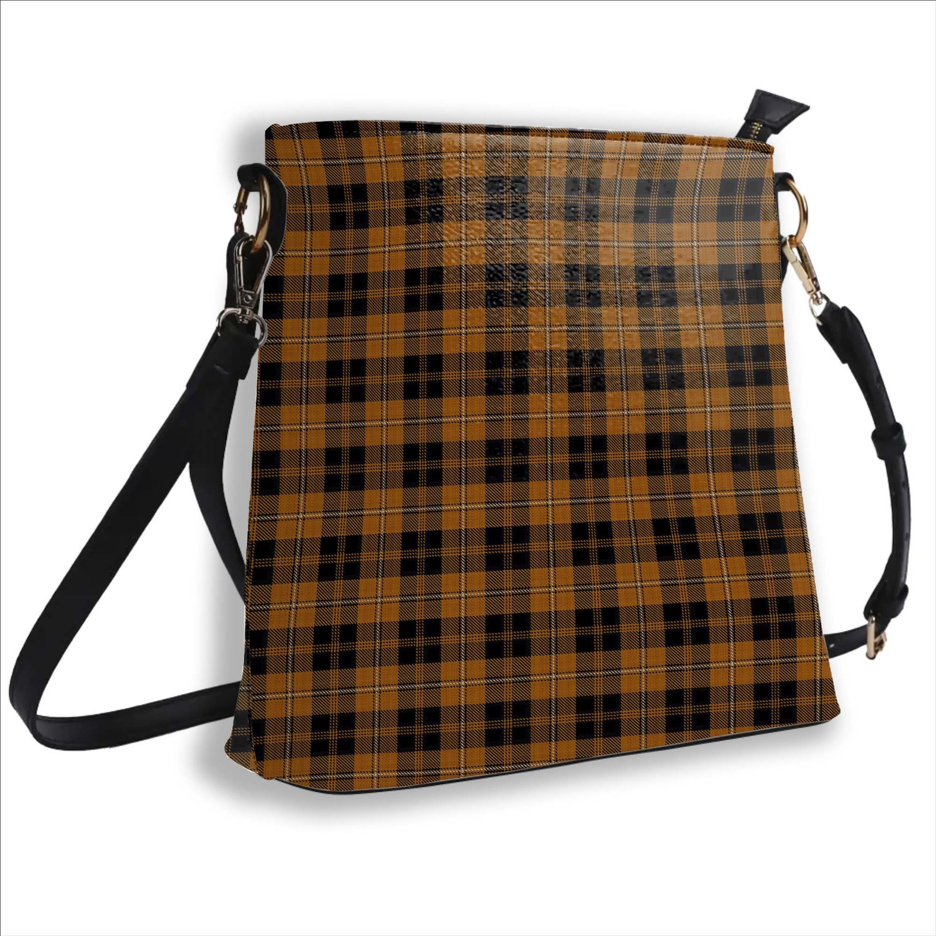 ScotsTee Shop Scottish Johnston Orange and Black Tartan Bucket Bag Ladies Shoulder Bag Midi