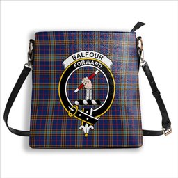 ScotsTee Shop Scottish Balfour Blue Modern Crest Tartan Bucket Bag Ladies Shoulder Bag Midi