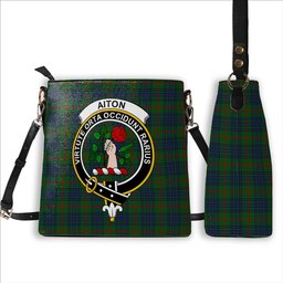 ScotsTee Shop Scottish Aiton Crest Tartan Bucket Bag Ladies Shoulder Bag Midi