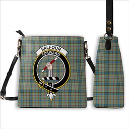 ScotsTee Shop Scottish Balfour Blue Crest Tartan Bucket Bag Ladies Shoulder Bag Midi