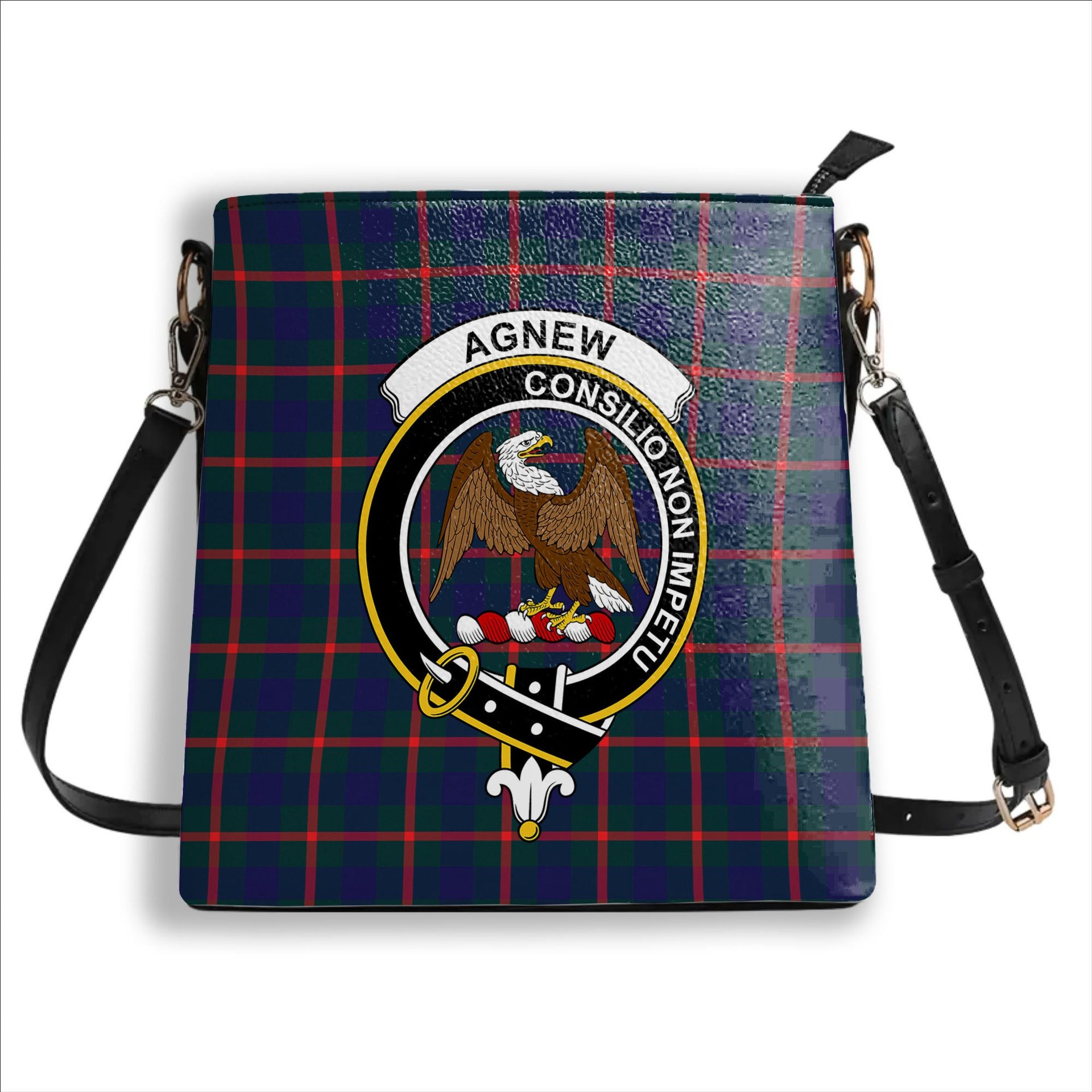 ScotsTee Shop Scottish Agnew Modern Crest Tartan Bucket Bag Ladies Shoulder Bag Midi