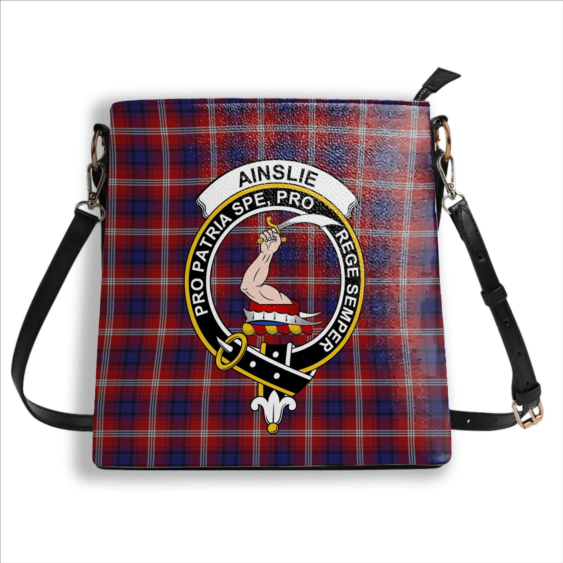 ScotsTee Shop Scottish Ainslie Crest Tartan Bucket Bag Ladies Shoulder Bag Midi