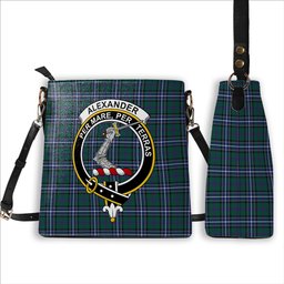 ScotsTee Shop Scottish Alexander of Menstry Hunting Modern Crest Tartan Bucket Bag Ladies Shoulder Bag Midi