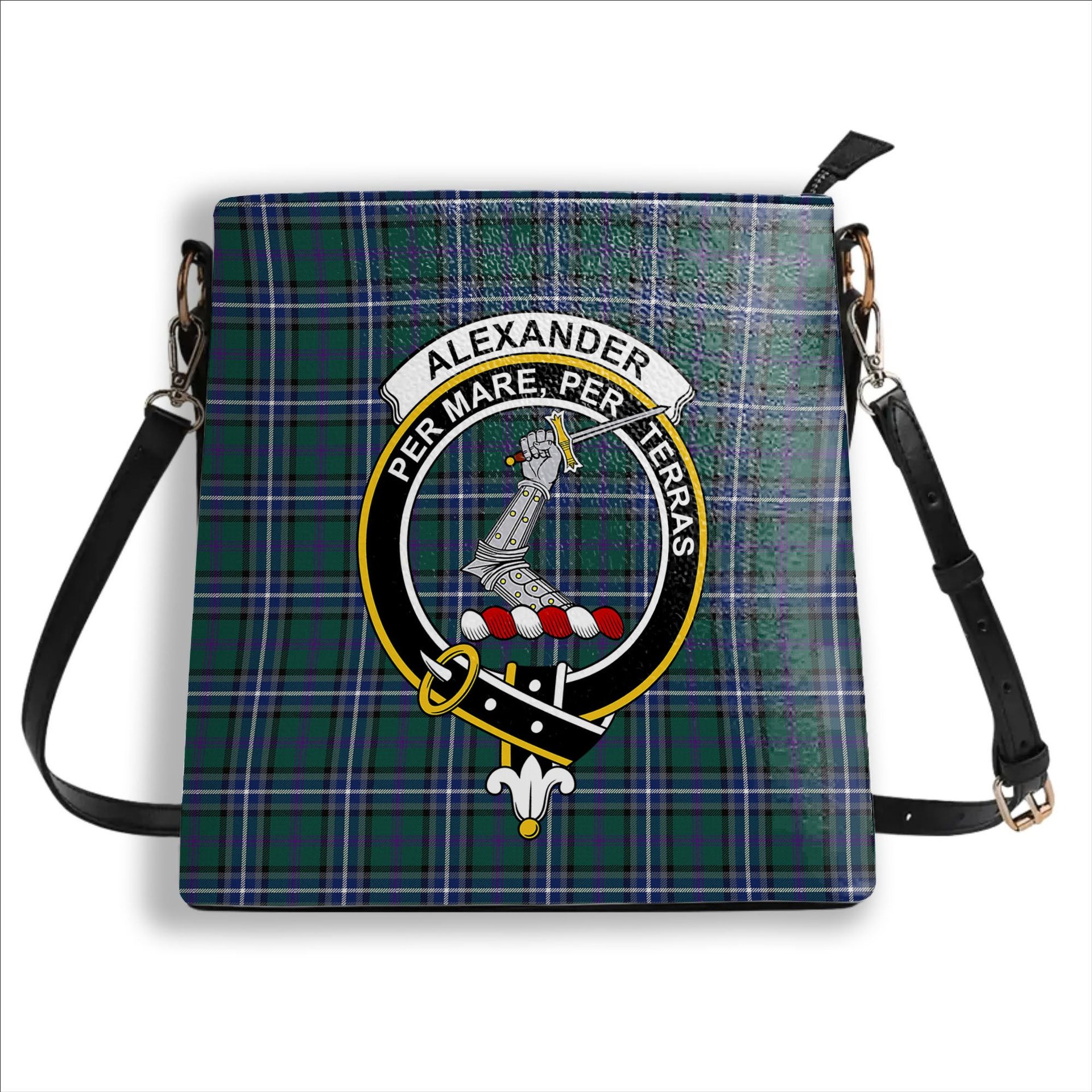 ScotsTee Shop Scottish Alexander of Menstry Hunting Modern Crest Tartan Bucket Bag Ladies Shoulder Bag Midi