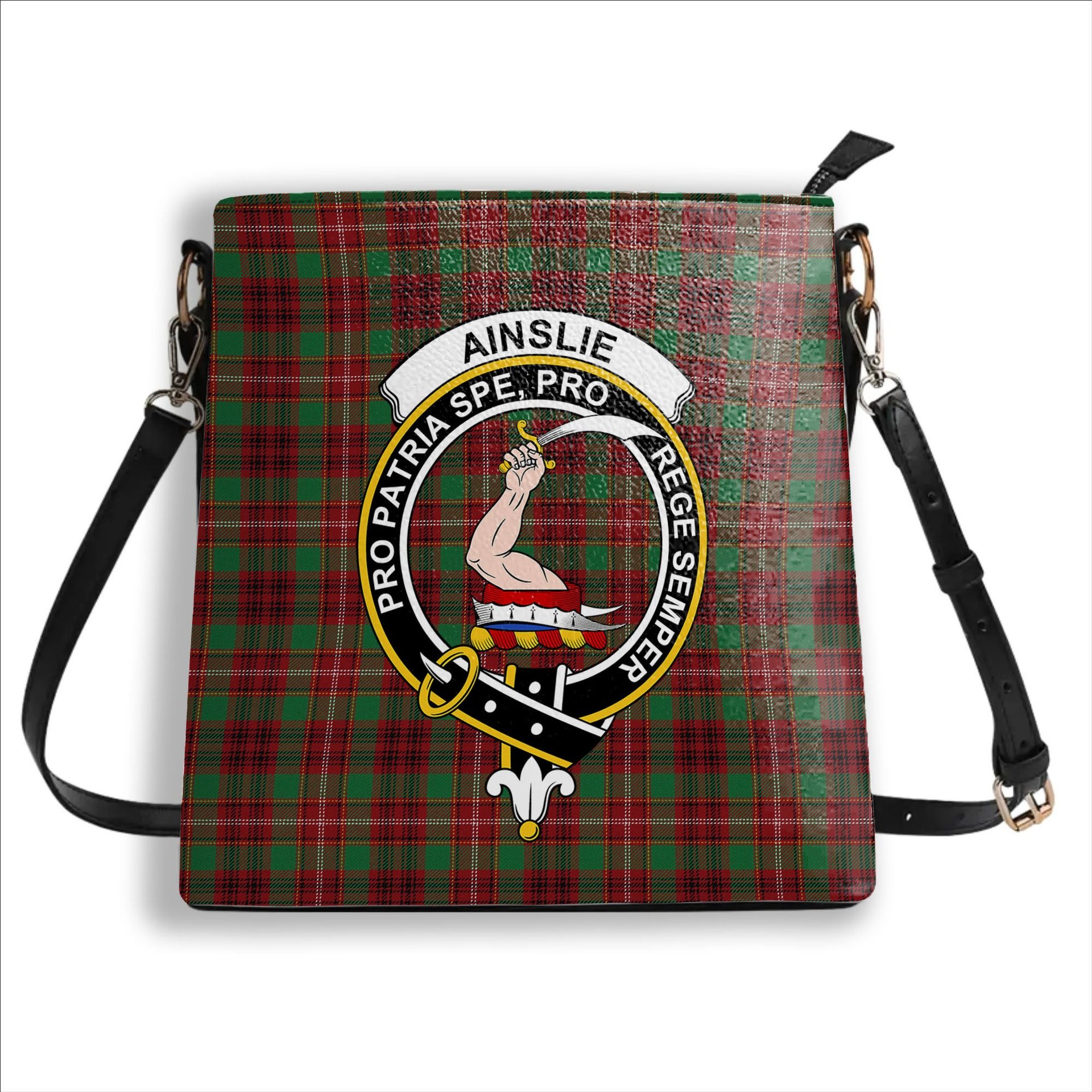 ScotsTee Shop Scottish Ainslie Ancient Crest Tartan Bucket Bag Ladies Shoulder Bag Midi