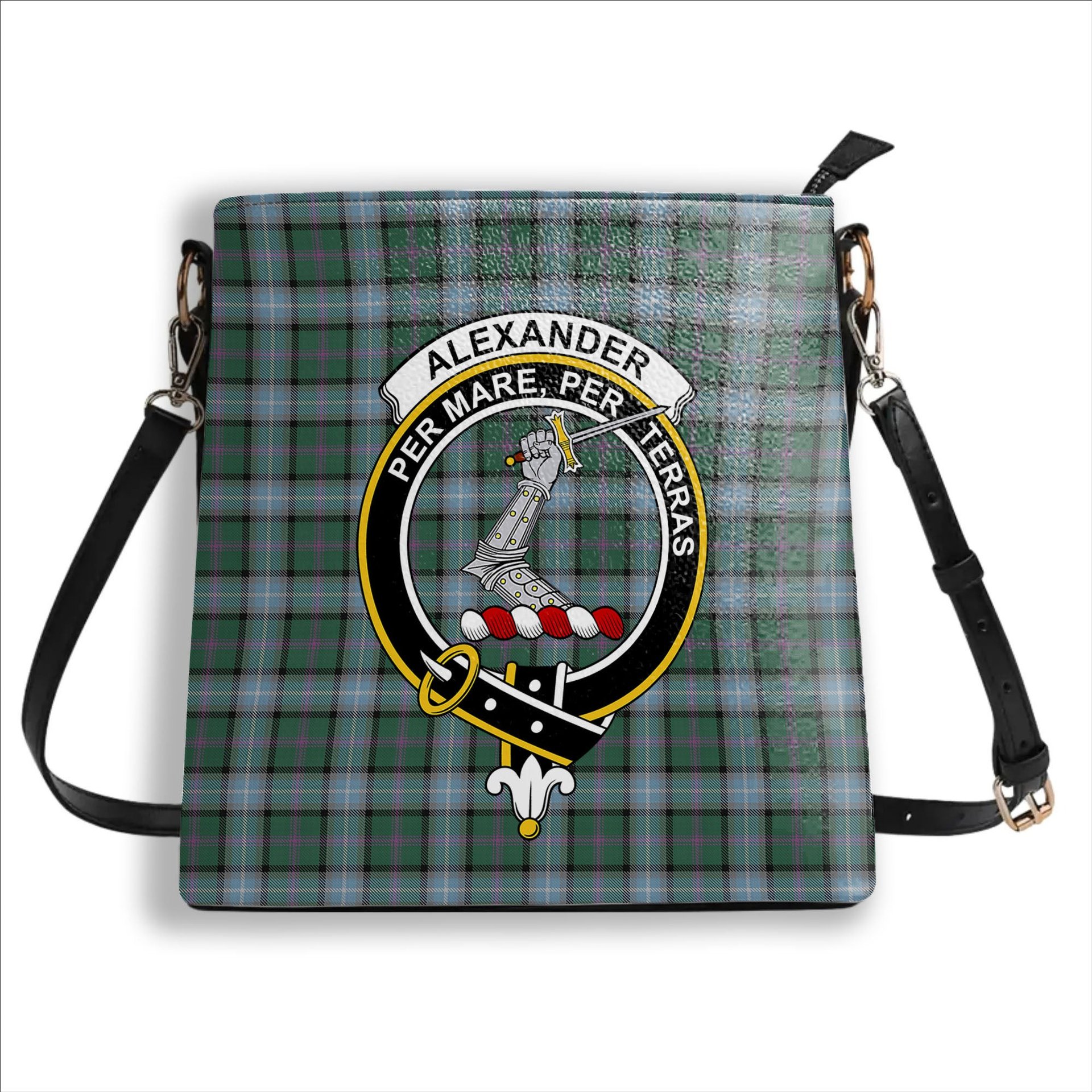 ScotsTee Shop Scottish Alexander of Menstry Hunting Crest Tartan Bucket Bag Ladies Shoulder Bag Midi